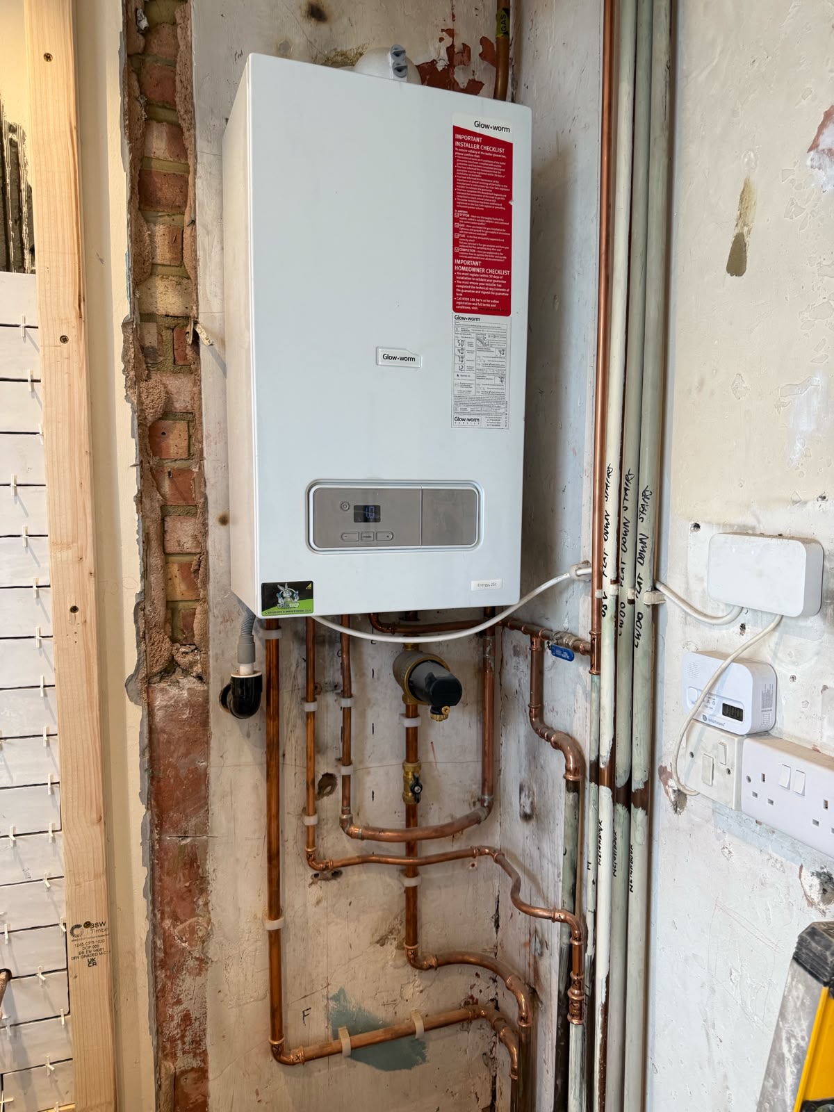 New boiler installed with tidy copper pipework