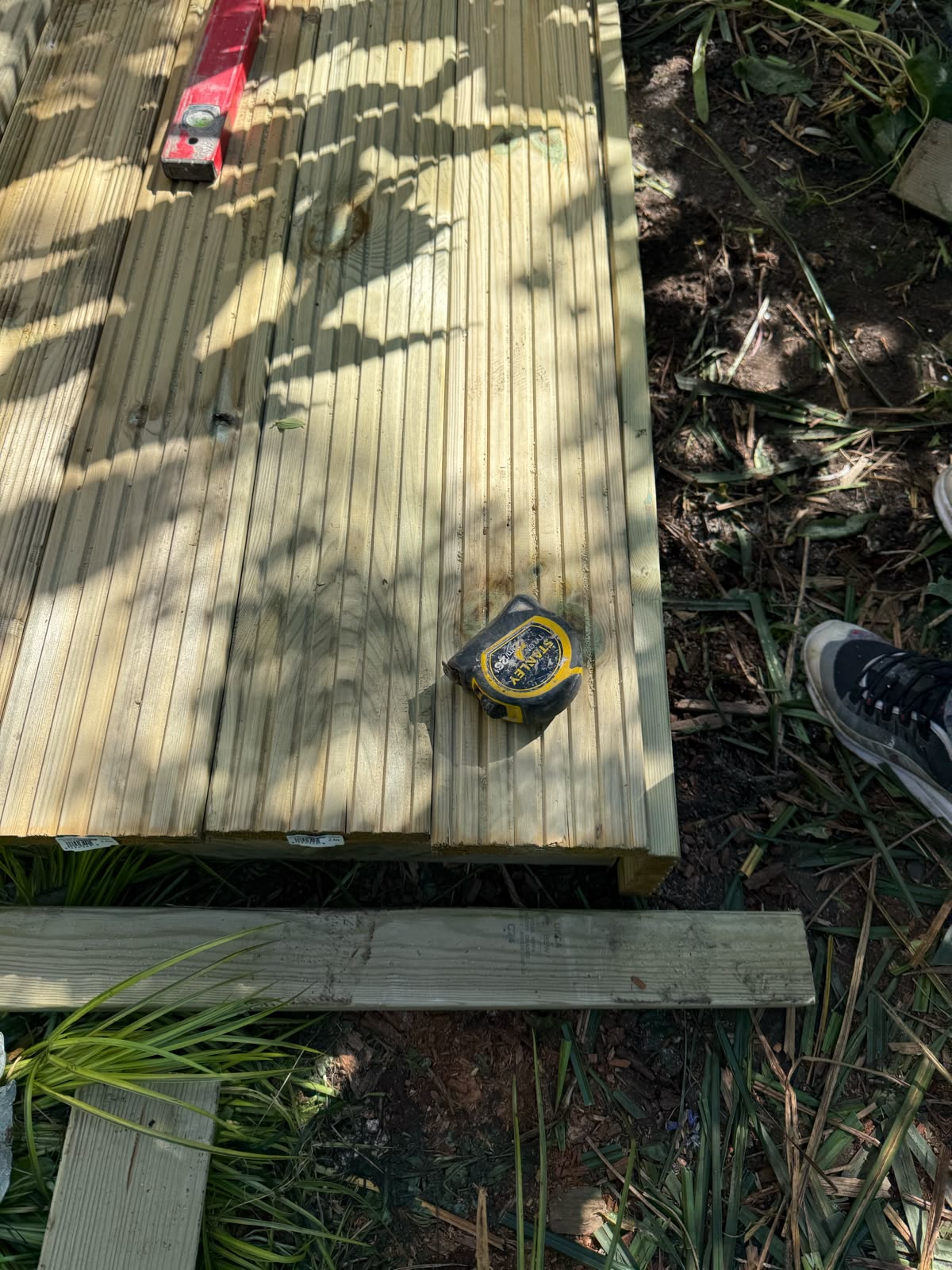 New garden decking boards laid